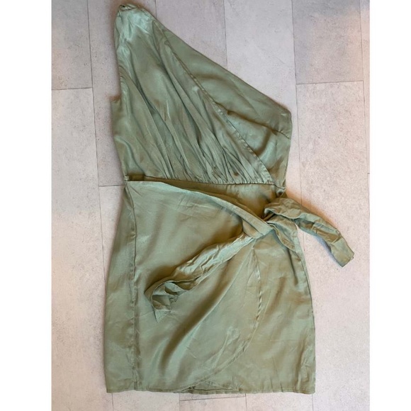 Sage Green Grecian Mini Dress Excellent Condition M/L 8/10 - Picture 5 of 7